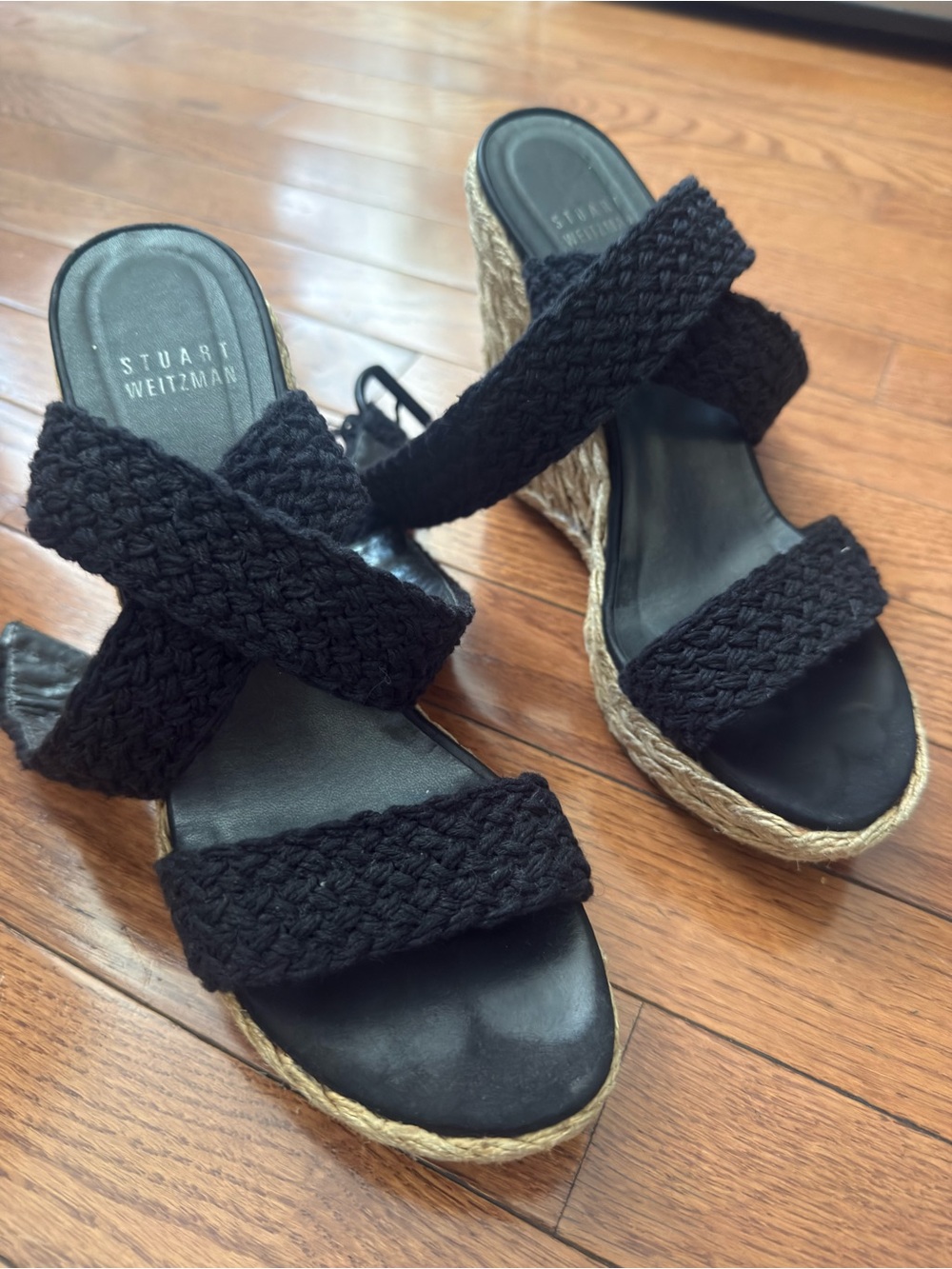 Stuart Weitzman Black Braided Wedge Sandals - Picture 2 of 7